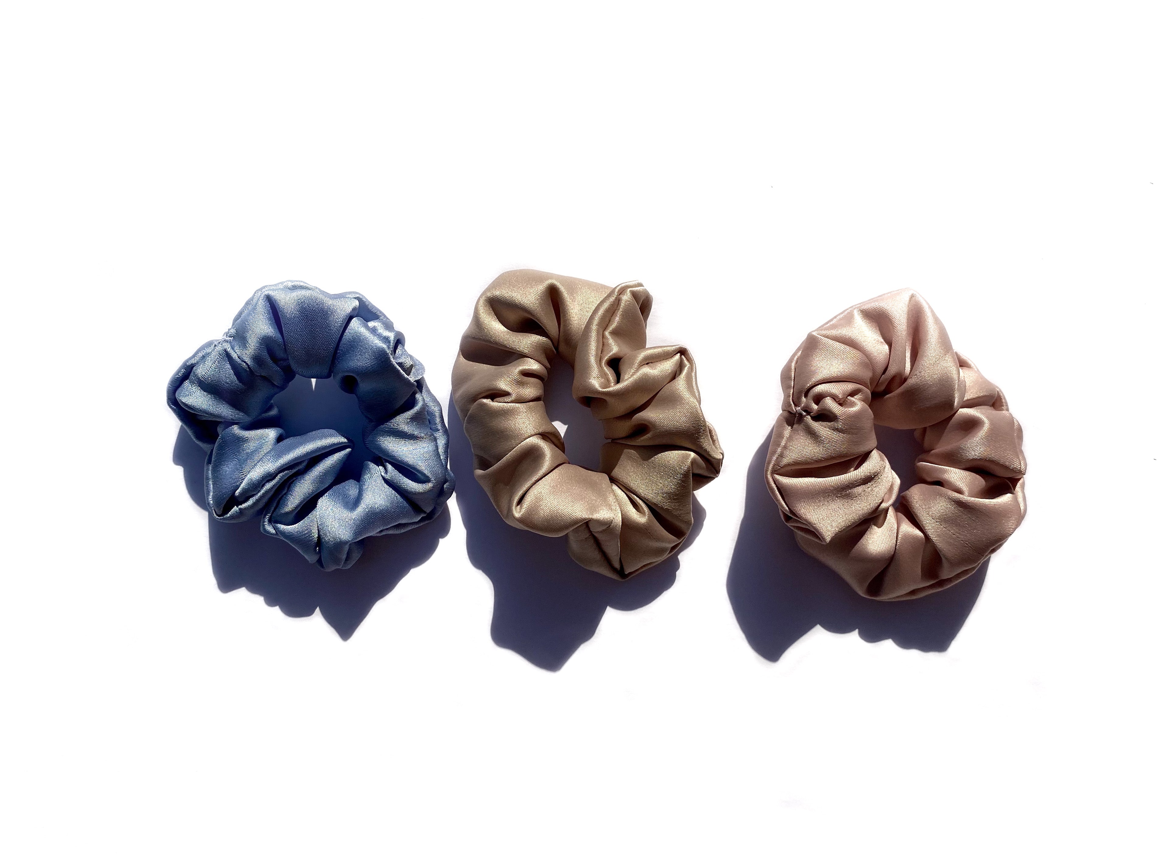 blue, gold, pick clay scrunchies  